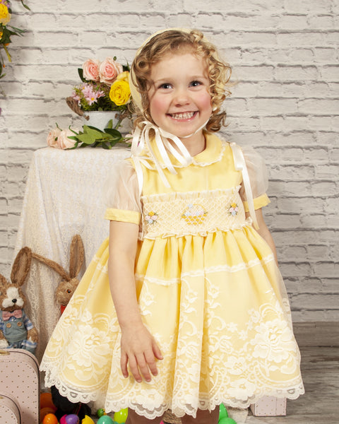 Sonata SS23 Spanish Girls Lemon Smocked Easter Tulle Dress PC2308 - MADE TO ORDER