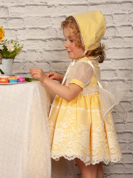 Sonata SS23 Spanish Girls Lemon Smocked Easter Tulle Dress PC2308 - MADE TO ORDER