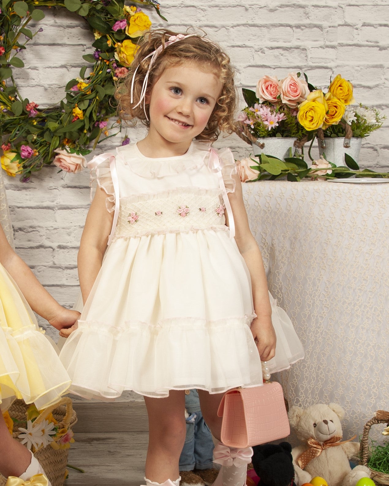 Sonata SS23 Spanish Girls White & Pink Smocked Tulle Dress PC2309 - MADE TO ORDER