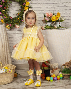 Sonata SS23 Spanish Girls Lemon Smocked Easter Tulle Dress PC2310 - IN STOCK NOW