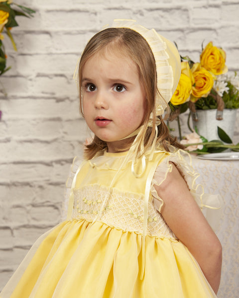 Sonata SS23 Spanish Girls Lemon Smocked Easter Tulle Dress PC2310 - IN STOCK NOW