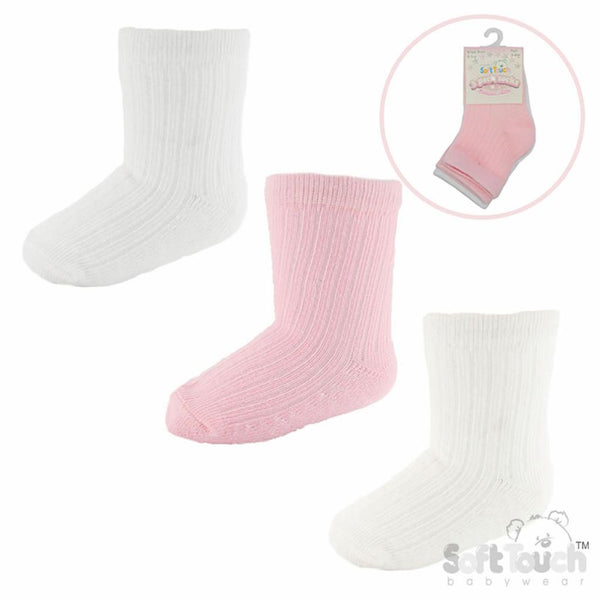 Traditional Baby Girls 3PK Ankle Socks - Pink, White & Cream