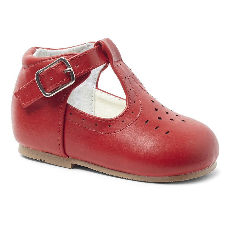 Traditional Boys Red Matte Hard Soled Buckle Shoes