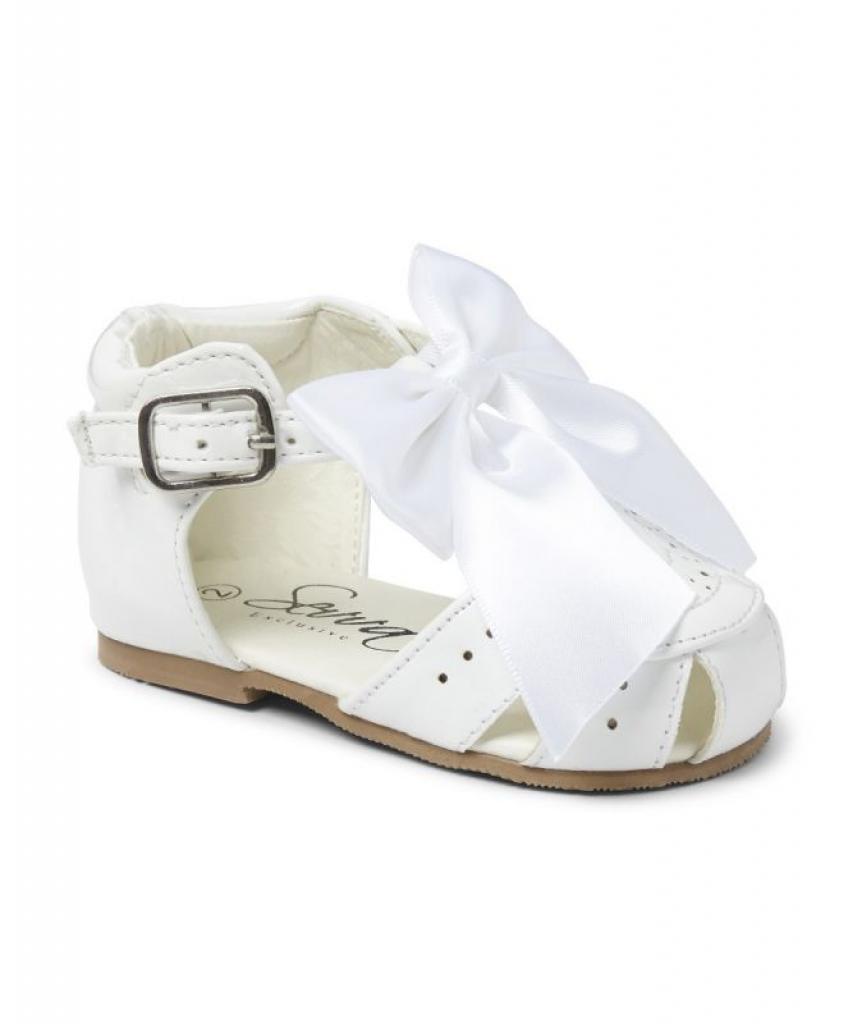 Spanish Style Girls White Sevva Terri Bow Sandals