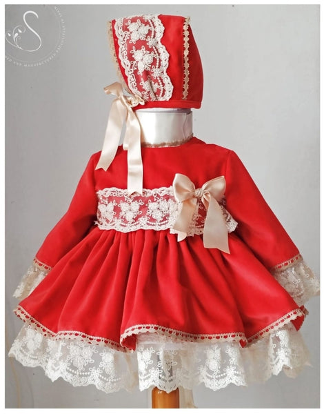 Sonata Spanish Red Velvet Puffball Dress - 12m NON RETURNABLE
