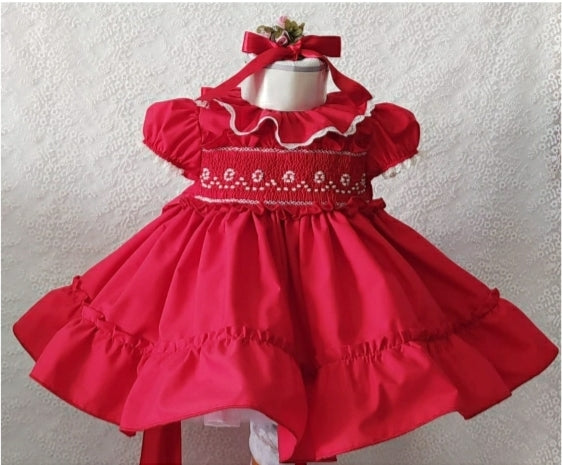 Sonata Spanish Azahar Red Smocked Puffball Dress - MADE TO ORDER