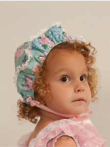 Spanish Sonata baby girls blue and pink floral bonnet