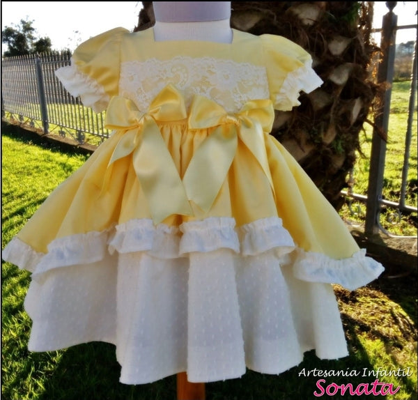 Sonata Infantil Spanish Girls Yellow Puffball Dress M455 - MADE TO ORDER