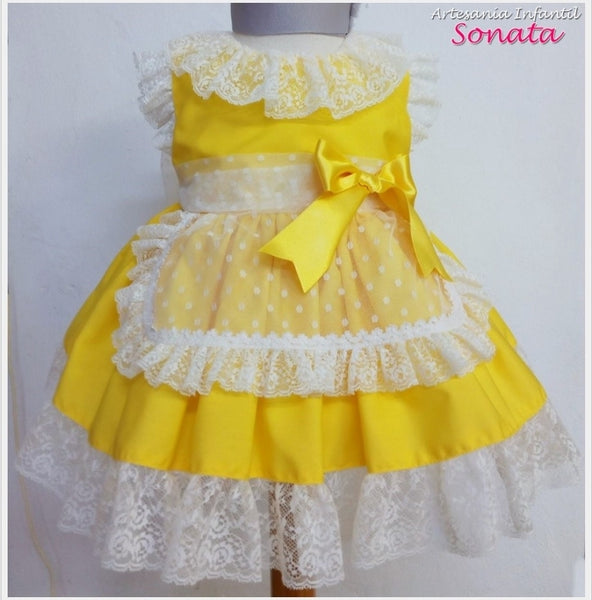 Sonata Infantil Spanish Girls Yellow Lace Puffball Dress M415 - MADE TO ORDER