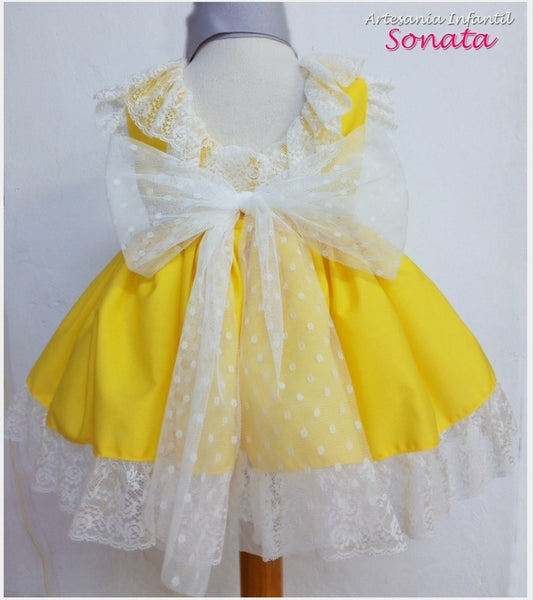 Sonata Infantil Spanish Girls Yellow Lace Puffball Dress M415 - MADE TO ORDER