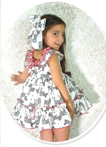 Clemencita Spanish Girls Zebra Print Puffball Dress - 3,6,7,8y - NON RETURNABLE