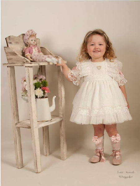 Sonata Infantil Spanish Girls White Orchid Special Occassion/Christening Puffball Dress VE2129 - MADE TO ORDER
