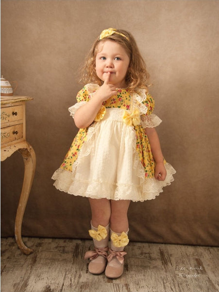 Sonata Infantil Spanish Girls Yellow Floral Primavera Puffball Dress VE2128 - MADE TO ORDER