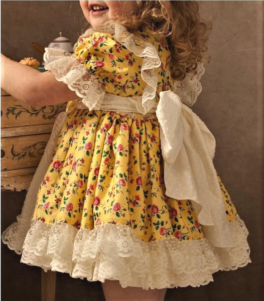 Sonata Infantil Spanish Girls Yellow Floral Primavera Puffball Dress VE2128 - MADE TO ORDER