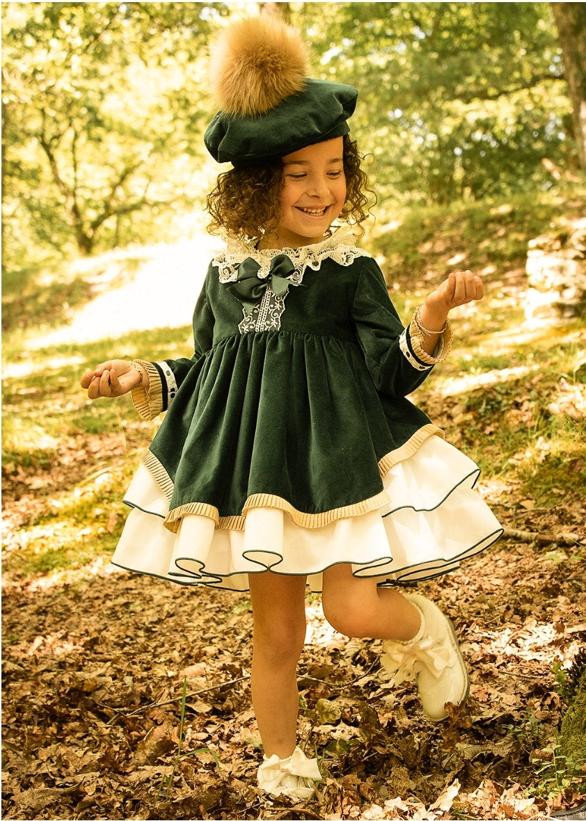 Sonata AW21 Camille Green Velvet Puffball Dress - MADE TO ORDER