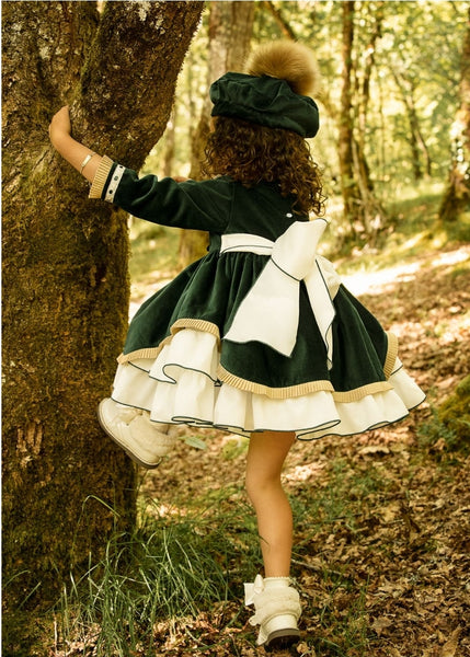 Sonata AW21 Camille Green Velvet Puffball Dress - MADE TO ORDER