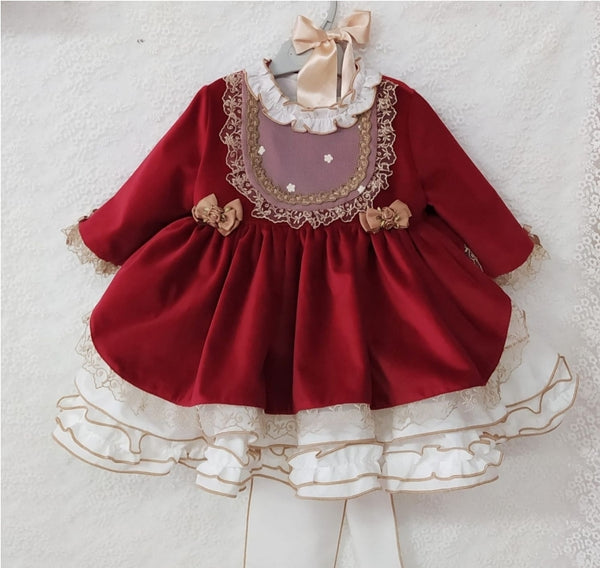Sonata Burgundy Velvet Puffball Dress - MADE TO ORDER