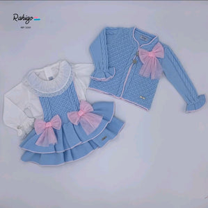 Rahigo Baby Girls Blue & Pink Knitted Romper & Cardigan Set 21203 - 3m
