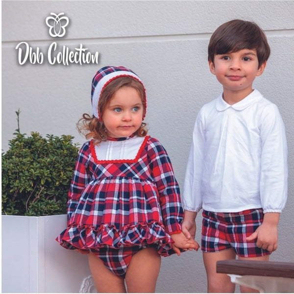 Spanish DBB Collection Baby Boys Red & Navy Check Short Set - 3-12m - NON RETURNABLE