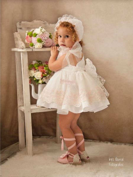 Sonata Spanish Girls White & Pink Lace Puffball Dress VE2101 - MADE TO ORDER