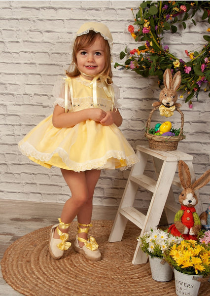 Sonata SS22 Spanish Girls Lemon Smocked Easter Dress VE2201- 6M IN STOCK NOW