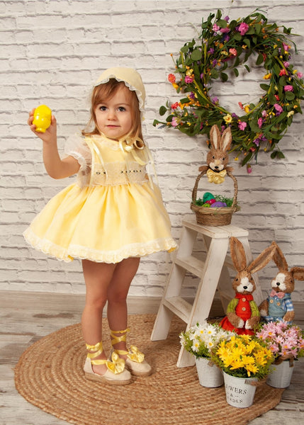 Sonata SS22 Spanish Girls Lemon Smocked Easter Dress VE2201- MADE TO ORDER