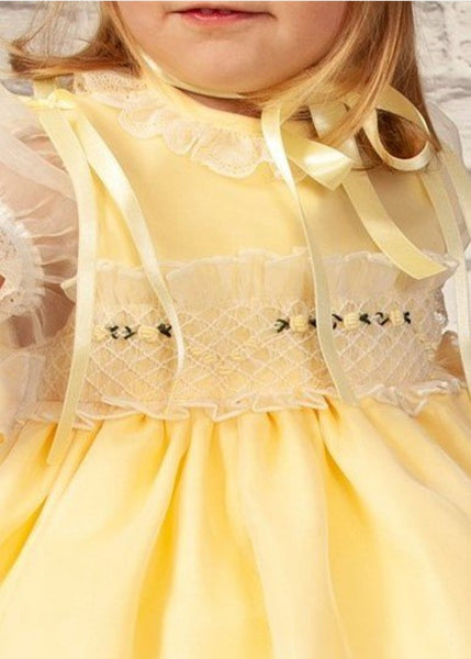 Sonata SS22 Spanish Girls Lemon Smocked Easter Dress VE2201- 6M IN STOCK NOW