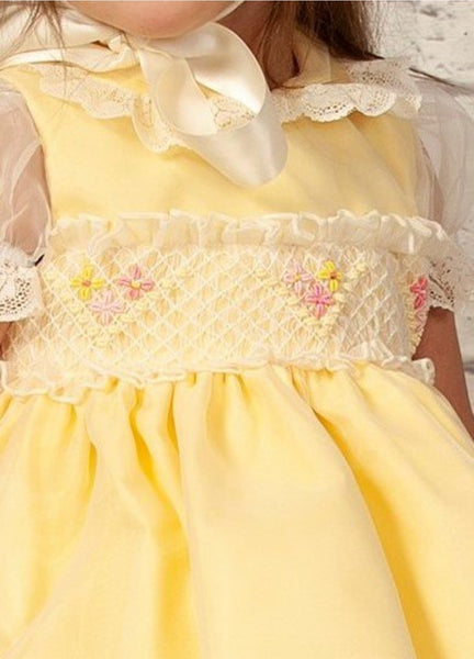 Sonata SS22 Spanish Girls Lemon Smocked Puffball Dress VE2202 - MADE TO ORDER
