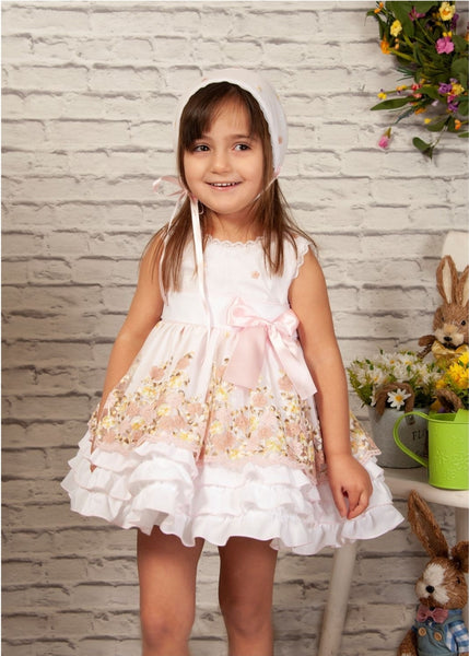 Sonata SS22 Spanish Girls Pink Embroidered Puffball Dress VE2204 - MADE TO ORDER