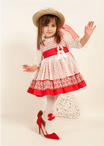 Sonata Infantil Spanish Girls Red Valentina Puffball Dress VE2211 - MADE TO ORDER