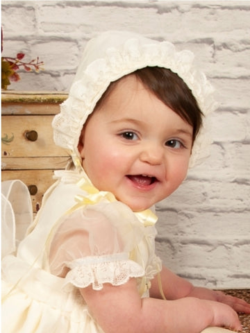 Sonata Infantil Spanish Girls Cream & Lemon Matching Bonnet - MADE TO ORDER