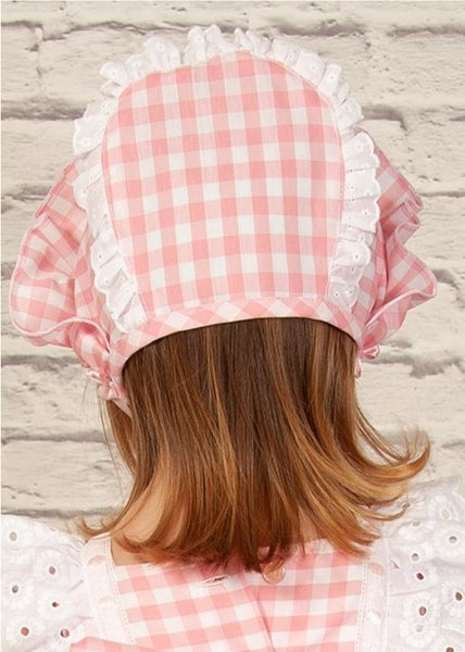 Sonata SS22 Spanish Girls Pink Check Matching Bonnet - MADE TO ORDER