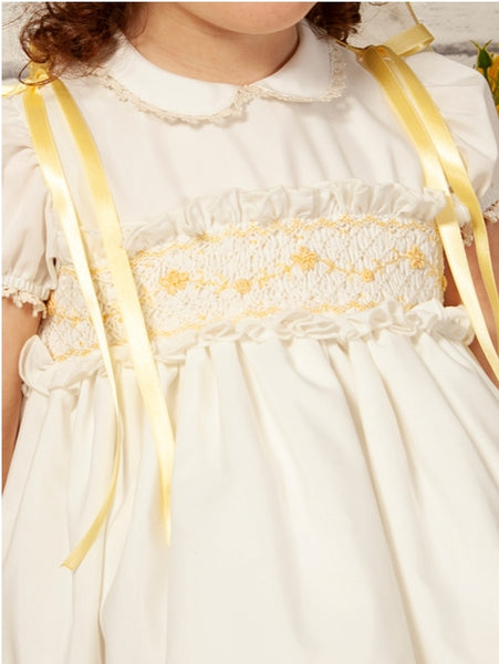 Sonata SS22 Girls Spanish Cream & Lemon Smocked Dress - MADE TO ORDER
