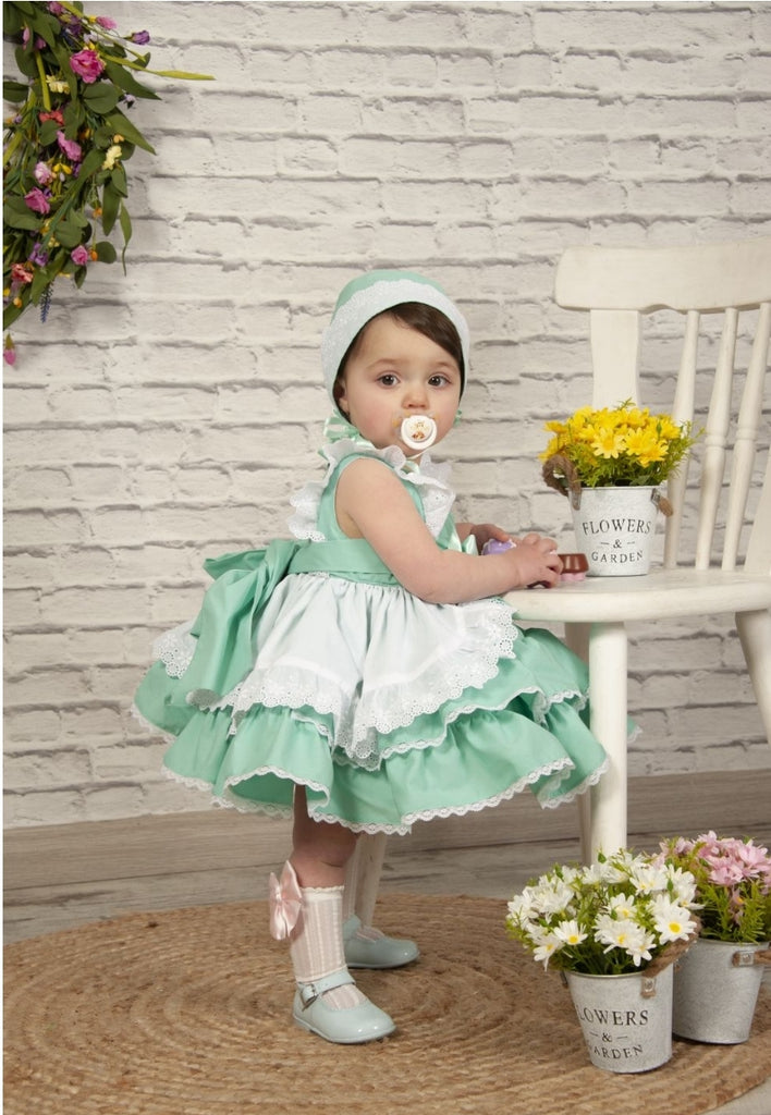 Sonata Infantil Spanish Girls Green Ruffled Puffball Dress VE2220 - MADE TO ORDER 3 years Sonata Infantil Spanish Girls Green Ruffled Puffball Dress VE2220 - MADE TO ORDER 3 years