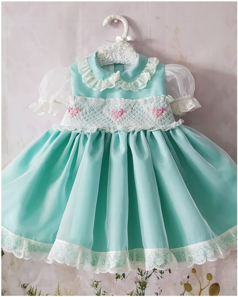 Sonata Infantil Spanish Girls Mint Green Organza Smocked Puffball Dress VE2202 - MADE TO ORDER 9 months Sonata Infantil Spanish Girls Mint Green Organza Smocked Puffball Dress VE2202 - MADE TO ORDER 9 months