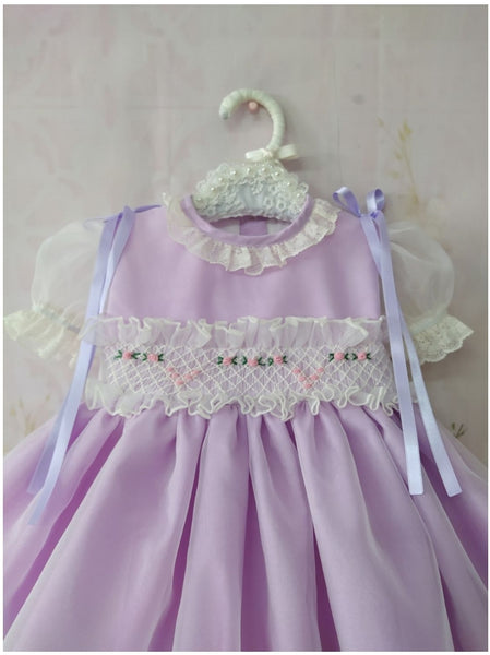 Sonata Infantil Spanish Girls Lilac Smocked Puffball Dress - MADE TO ORDER