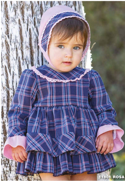 DBB Collection AW22 Baby Girls Pink Tartan Dress Set 11801 ~ 6-24m