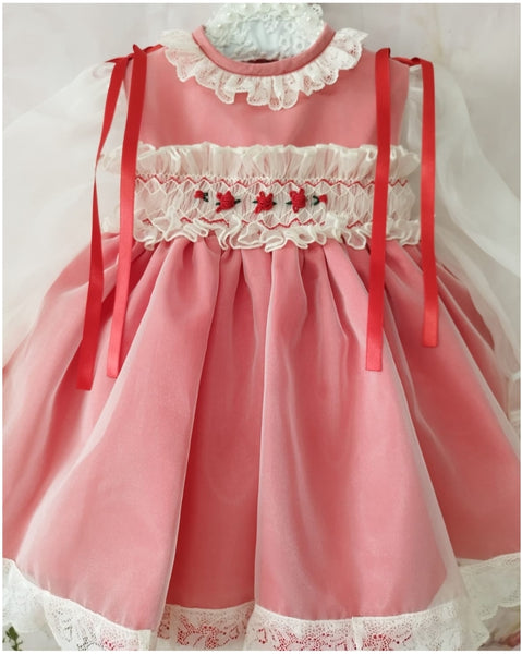 Sonata AW22 Spanish Girls Red Organza Smocked Puffball Dress - 3y IN STOCK NOW