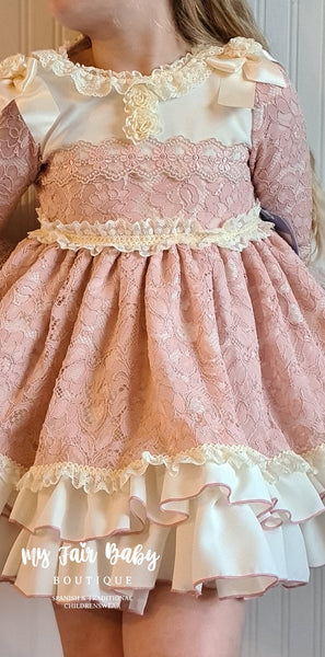 Spanish Handmade Luxury Pink & Cream Lace Puffball Dress - 2,5y NON RETURNABLE