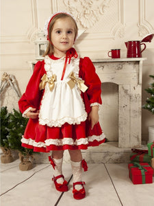 Sonata Infantil Spanish Girls Red Pinny Xmas Puffball Dress IN2242 - MADE TO ORDER