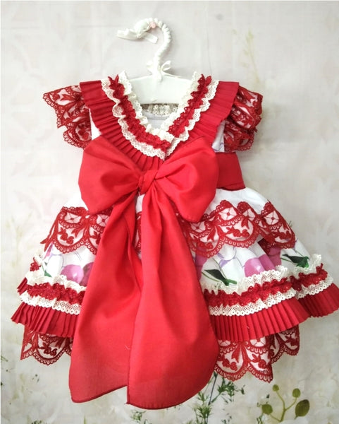 Sonata Spanish Girls Red Sevilla Puffball Dress MO1 - MADE TO ORDER