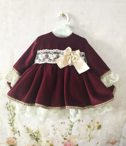 Sonata Baby Girls Burgundy Velvet Puffball Dress & Pants - 12m IN STOCK NOW