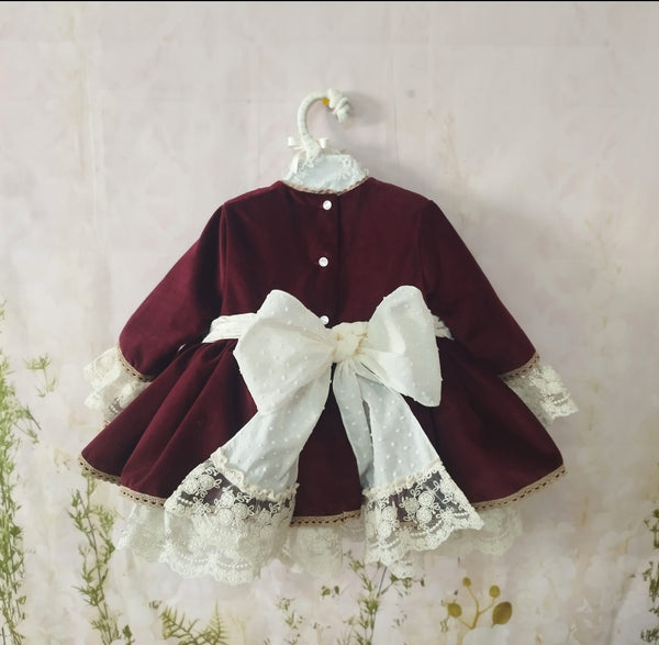 Sonata Baby Girls Burgundy Velvet Puffball Dress & Pants - 12m IN STOCK NOW