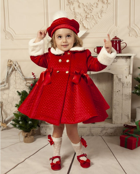 Sonata Infantil Spanish Girls Red Velvet Quilted Winter Coat - MADE TO ORDER