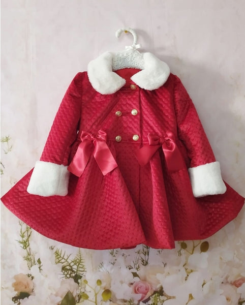 Sonata Infantil Spanish Girls Red Velvet Quilted Winter Coat - MADE TO ORDER