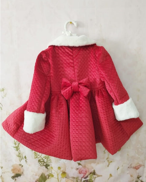 Sonata Infantil Spanish Girls Red Velvet Quilted Winter Coat - MADE TO ORDER