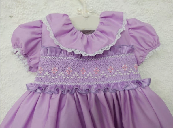 Spanish Sonata Girls Traditional Lavender Smocked Dress VE2115- MADE TO ORDER