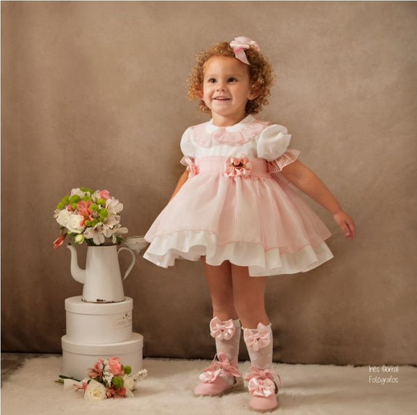 Sonata Infantil Spanish Girls Pink & White Amelia Puffball Dress VE2106 - MADE TO ORDER