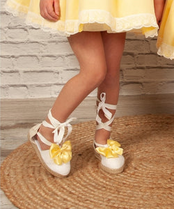Sonata Spanish Girls White Ribbon & Lemon Bow Summer Shoes  - MADE TO ORDER