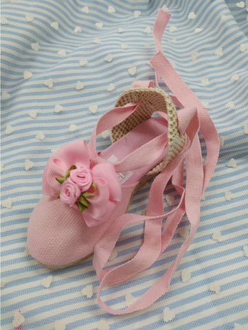 Sonata Spanish Girls Pink Bow & Rose Canvas Summer Shoes VE2130 - MADE TO ORDER